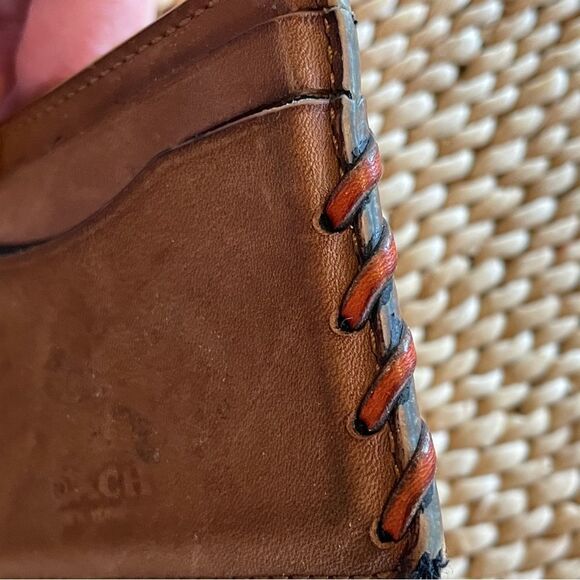 Coach Brown Leather Card Holder With Leather Baseball Style Stitching - Picture 4 of 9
